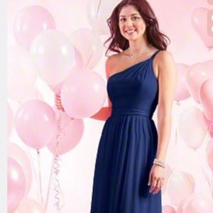 Alfred Angelo 7388L One Shoulder Long Bridesmaid Dress Size 6 Navy Blue